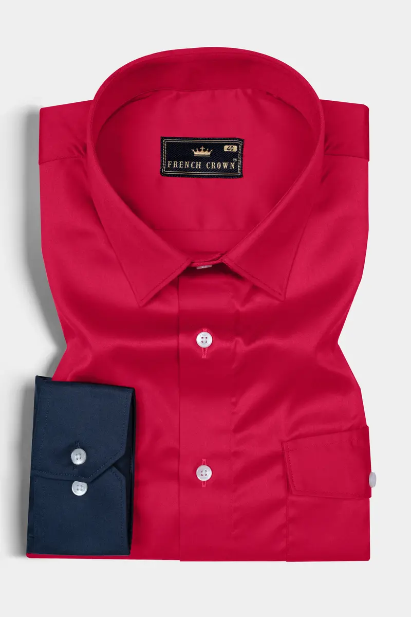 Shiraz Red With Catalina Blue And Ebony Blue Super Soft Premium Cotton Designer Shirt 5