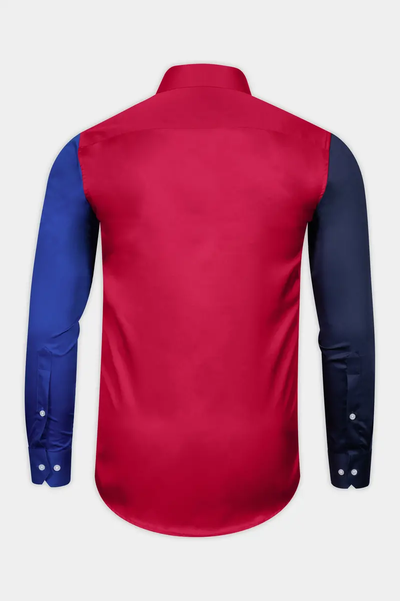 Shiraz Red With Catalina Blue And Ebony Blue Super Soft Premium Cotton Designer Shirt 6