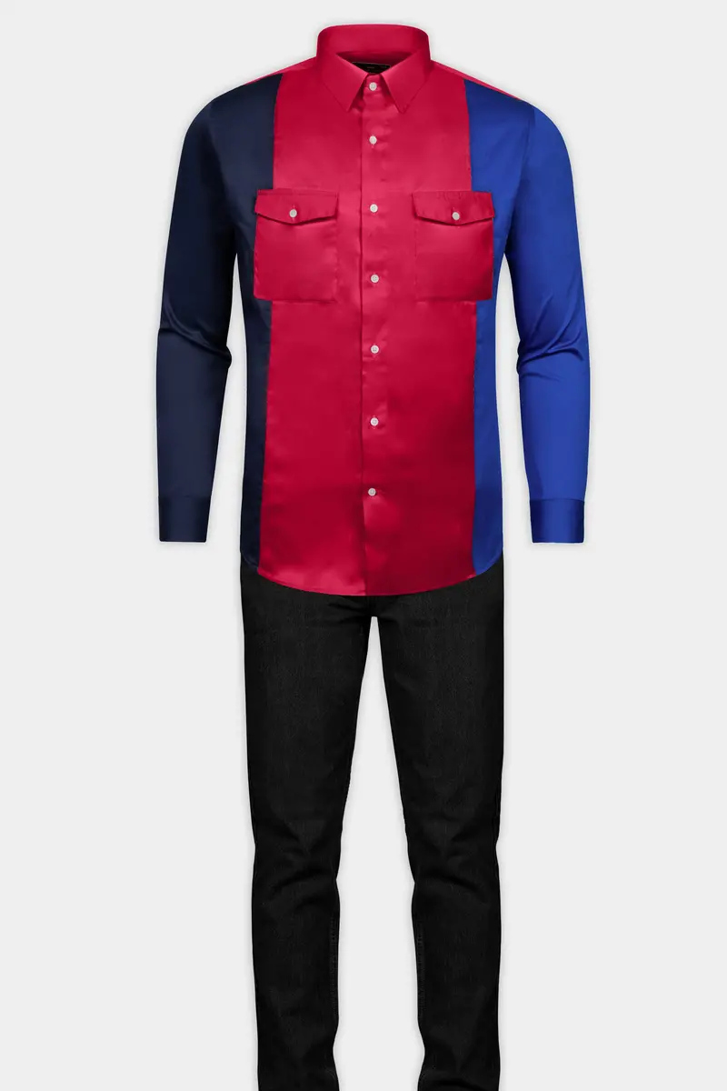 Shiraz Red With Catalina Blue And Ebony Blue Super Soft Premium Cotton Designer Shirt 7