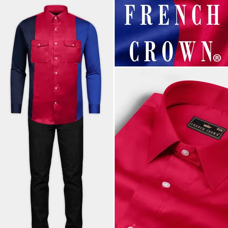 Shiraz Red With Catalina Blue And Ebony Blue Super Soft Premium Cotton Designer Shirt 9