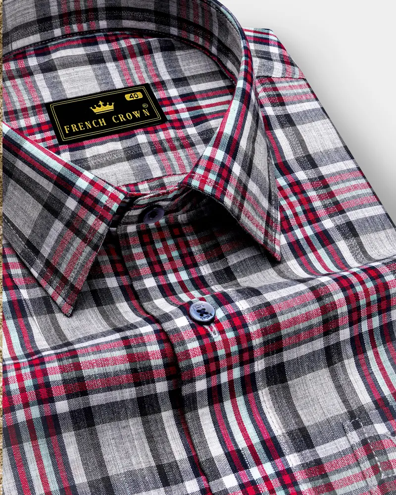 Shiraz Red With Fedora Gray Plaid Premium Cotton Shirt 1