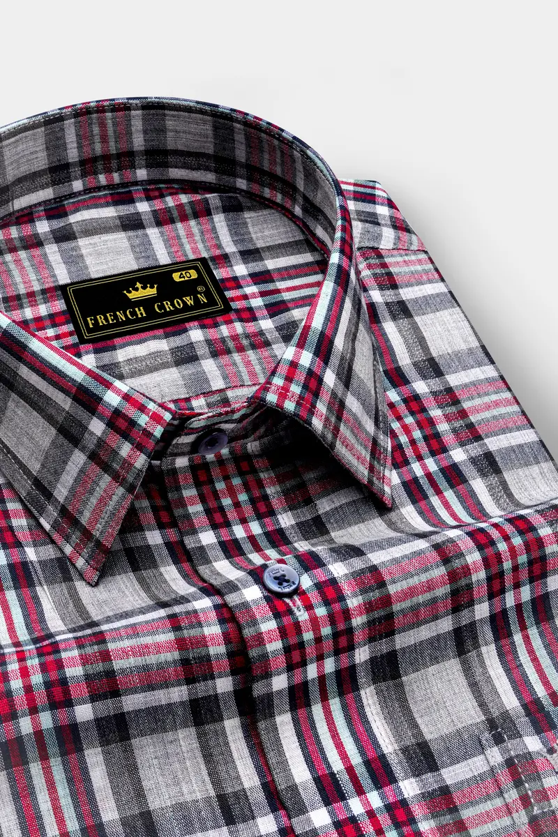 Shiraz Red With Fedora Gray Plaid Premium Cotton Shirt 2