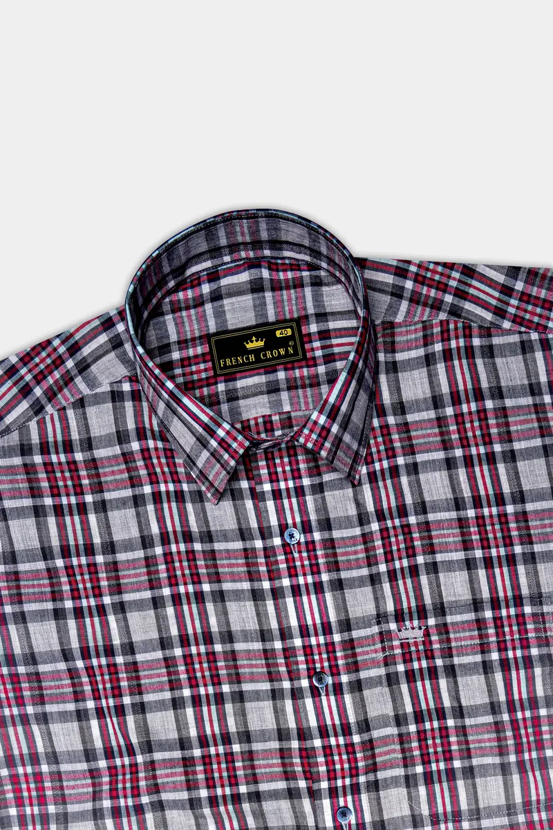 Shiraz Red With Fedora Gray Plaid Premium Cotton Shirt 5