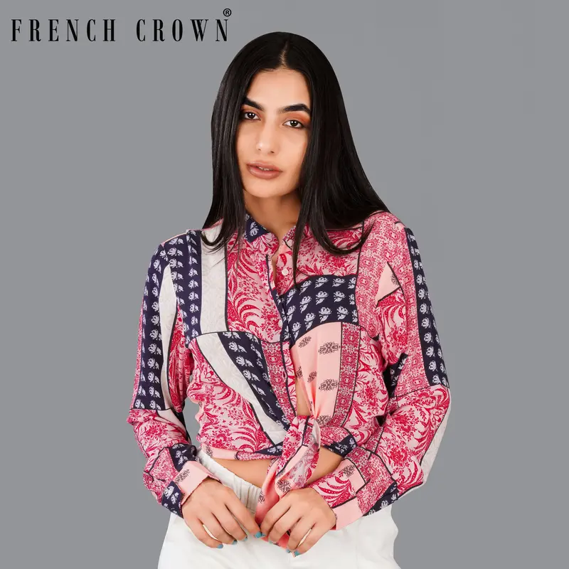 Shiraz Red With Lilac Peach Multicolour Printed Premium Tencel Shirt 1