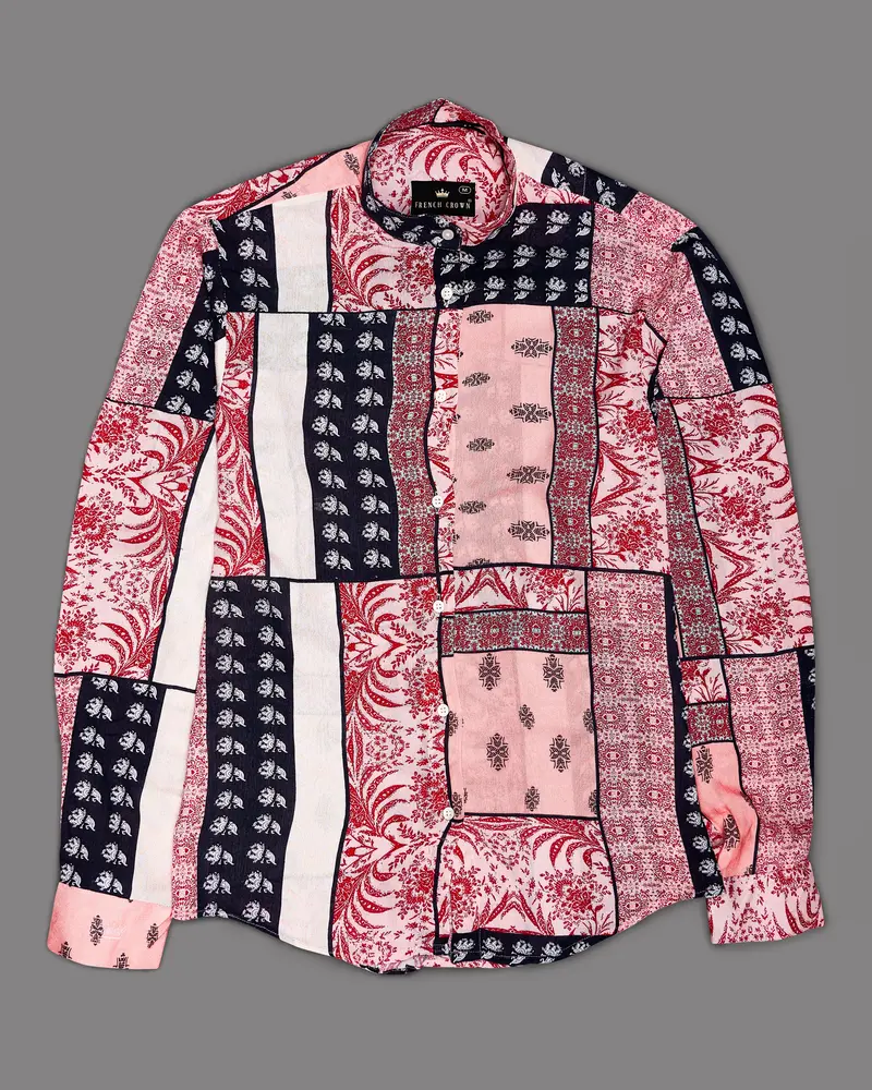 Shiraz Red With Lilac Peach Multicolour Printed Premium Tencel Shirt 2