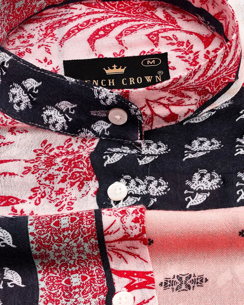 Shiraz Red With Lilac Peach Multicolour Printed Premium Tencel Shirt 4