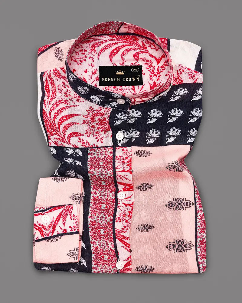 Shiraz Red With Lilac Peach Multicolour Printed Premium Tencel Shirt 5