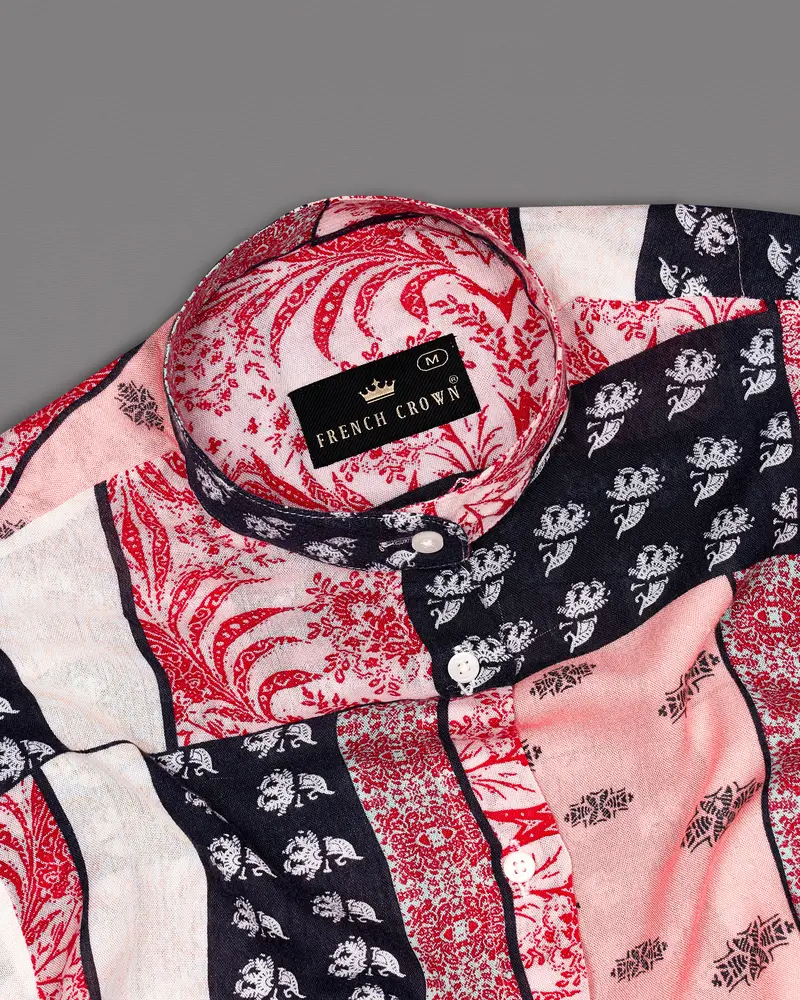 Shiraz Red With Lilac Peach Multicolour Printed Premium Tencel Shirt 6