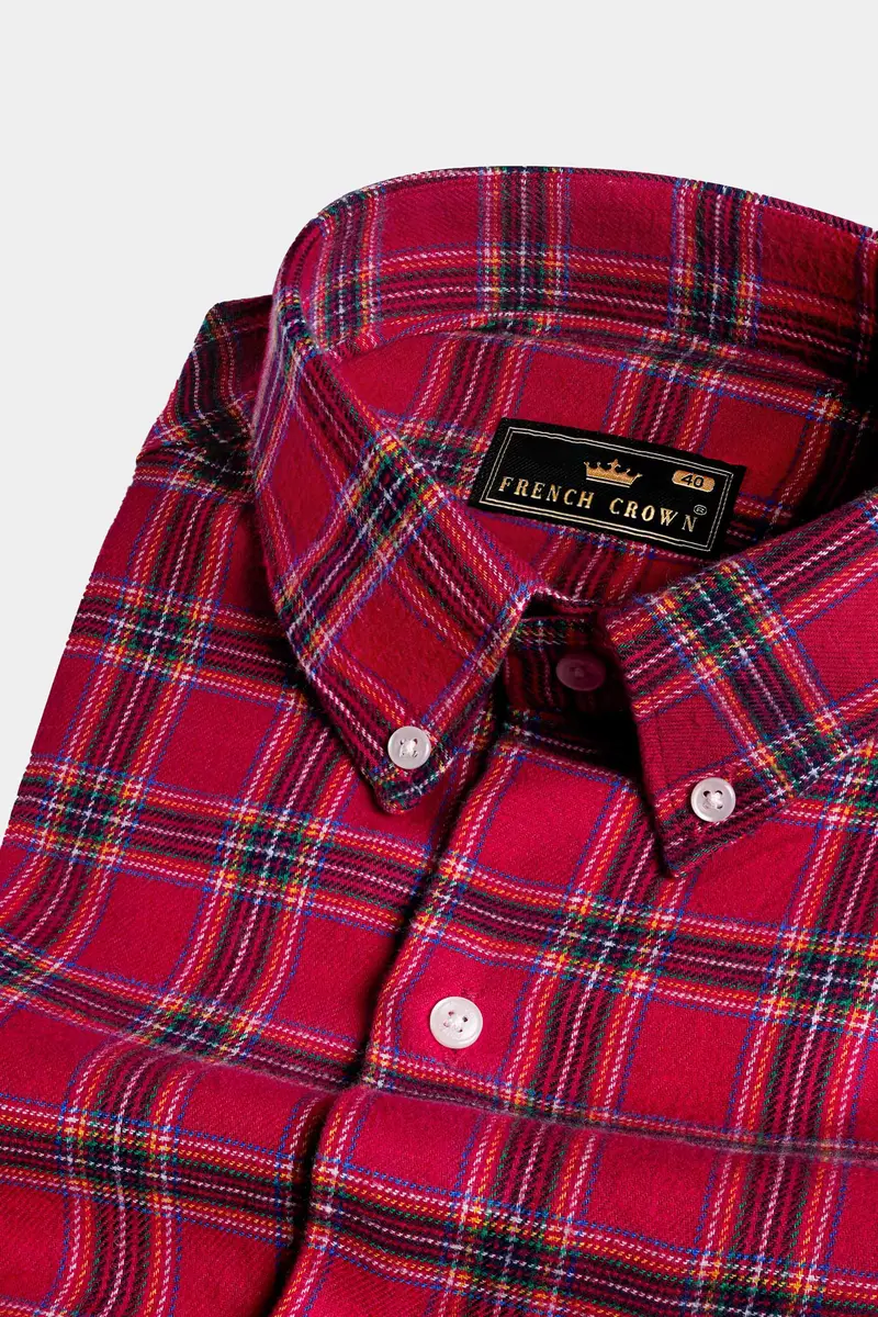 Shiraz Red With Mariner Blue Plaid Flannel Button Down Shirt 1