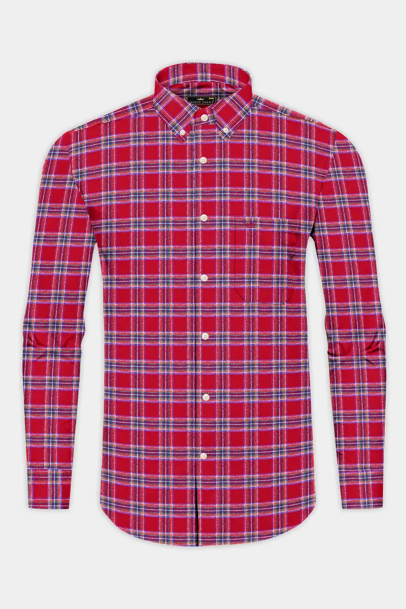 Shiraz Red With Mariner Blue Plaid Flannel Button Down Shirt 4