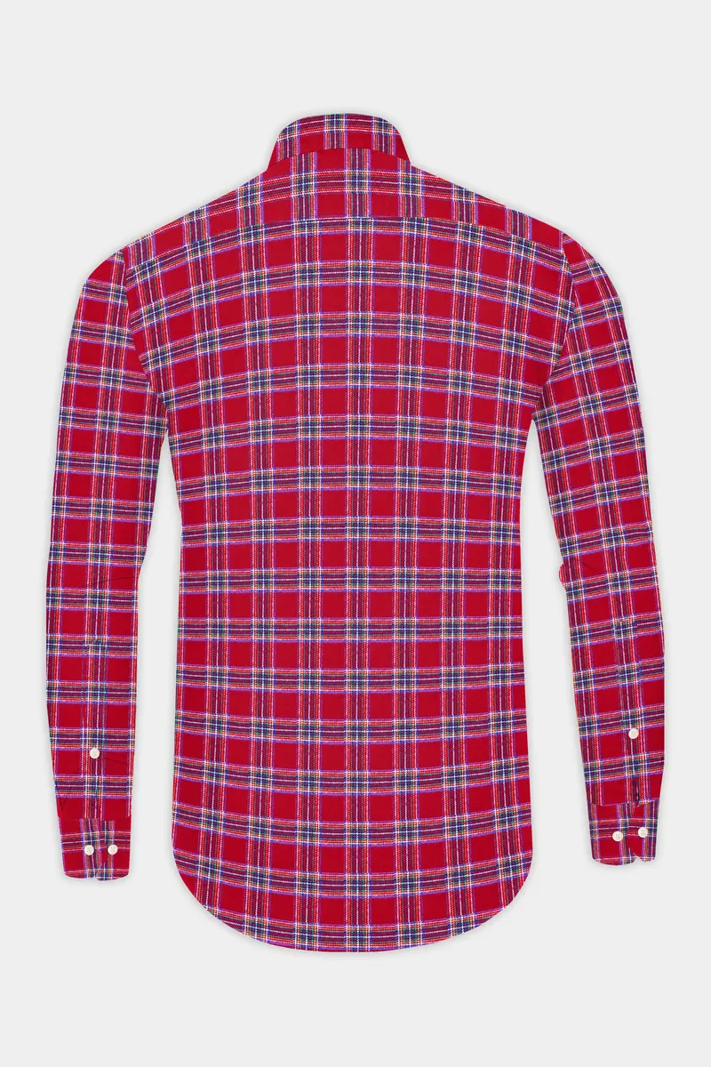 Shiraz Red With Mariner Blue Plaid Flannel Button Down Shirt 5