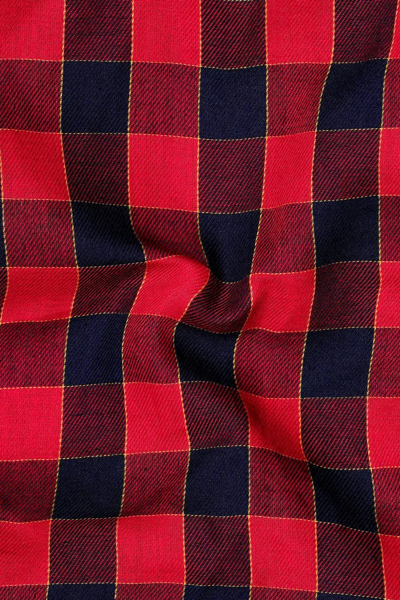 Shiraz Red With Topaz Blue Plaid Twill Premium Cotton Shirt 3