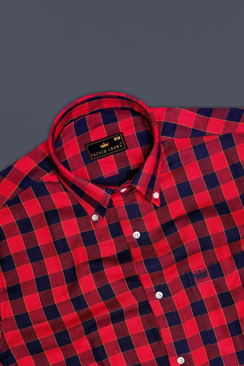 Shiraz Red With Topaz Blue Plaid Twill Premium Cotton Shirt 5