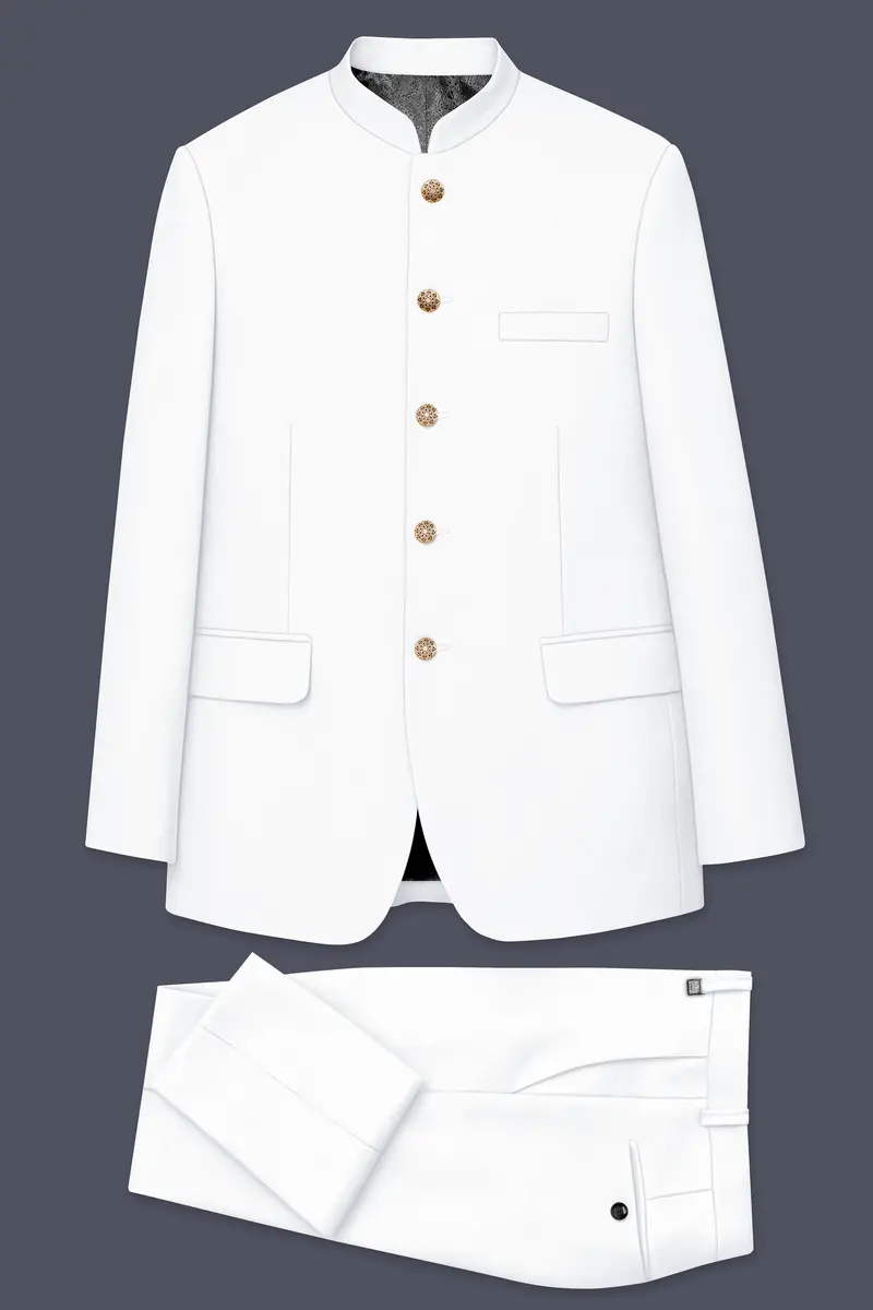 Shiro-Japanese Bright White 4-Way Stretch Wrinkle-Free Wool Rich Bandhgala Suit 10