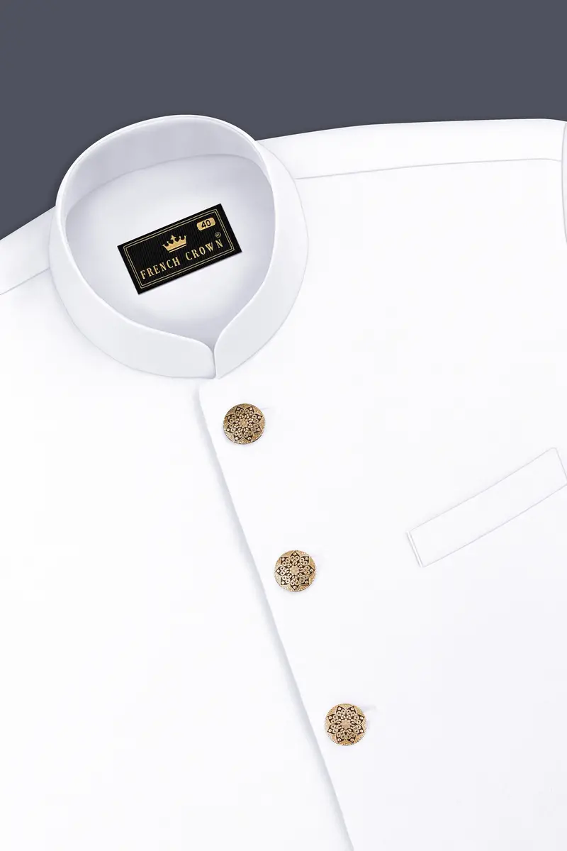 Shiro-Japanese Bright White 4-Way Stretch Wrinkle-Free Wool Rich Bandhgala Suit 17