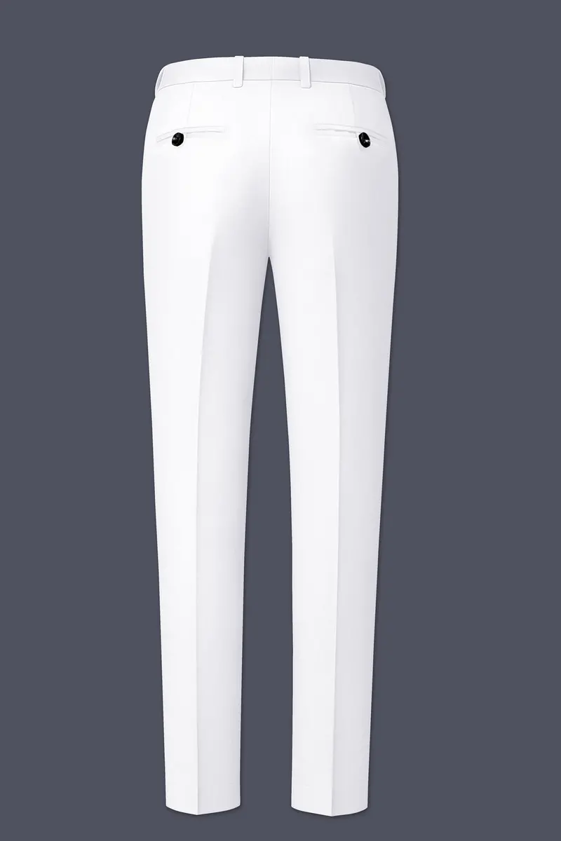 Shiro-Japanese Bright White 4-Way Stretch Wrinkle-Free Wool Rich Cross Placket Bandhgala Suit 13