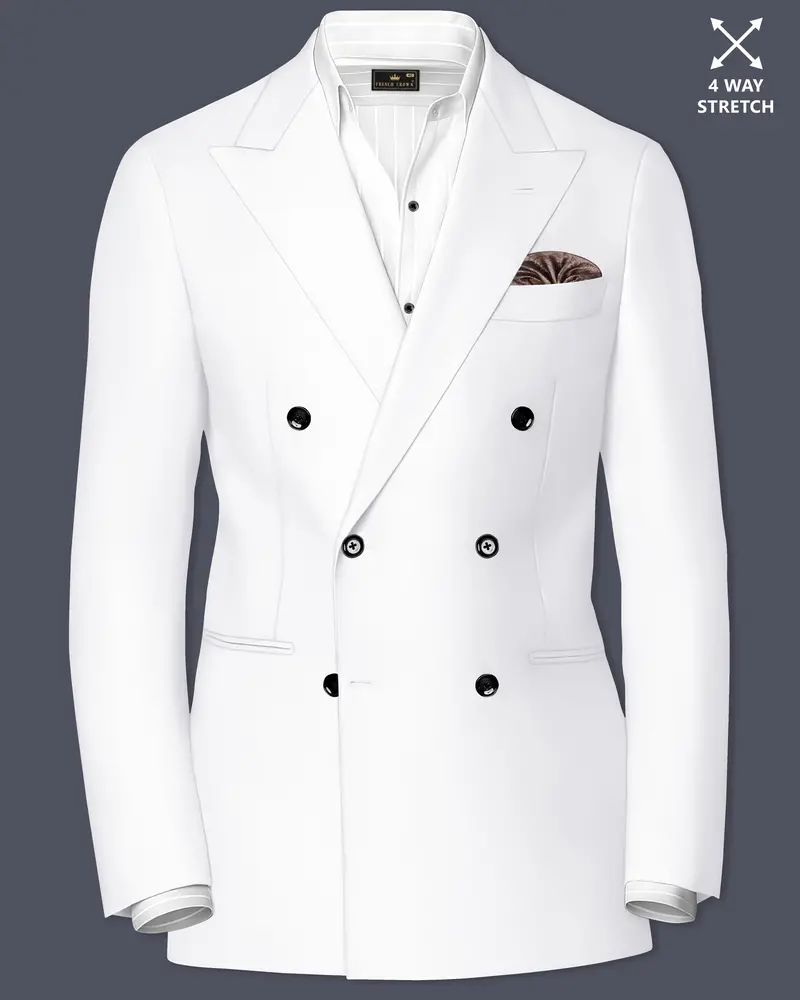 Shiro-Japanese Bright White 4-Way Stretch Wrinkle-Free Wool Rich Double Breasted Blazer 1