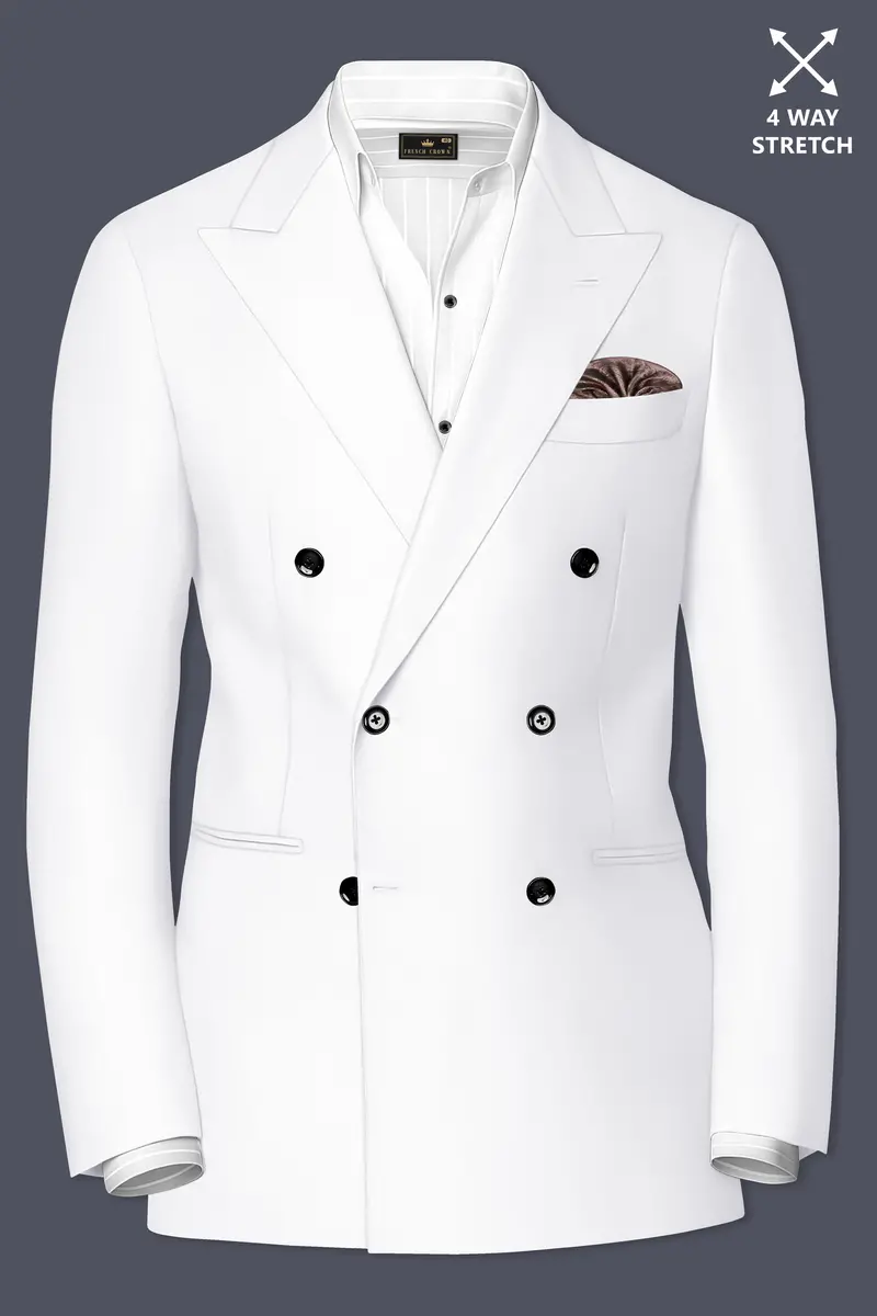 Shiro-Japanese Bright White 4-Way Stretch Wrinkle-Free Wool Rich Double Breasted Blazer 2
