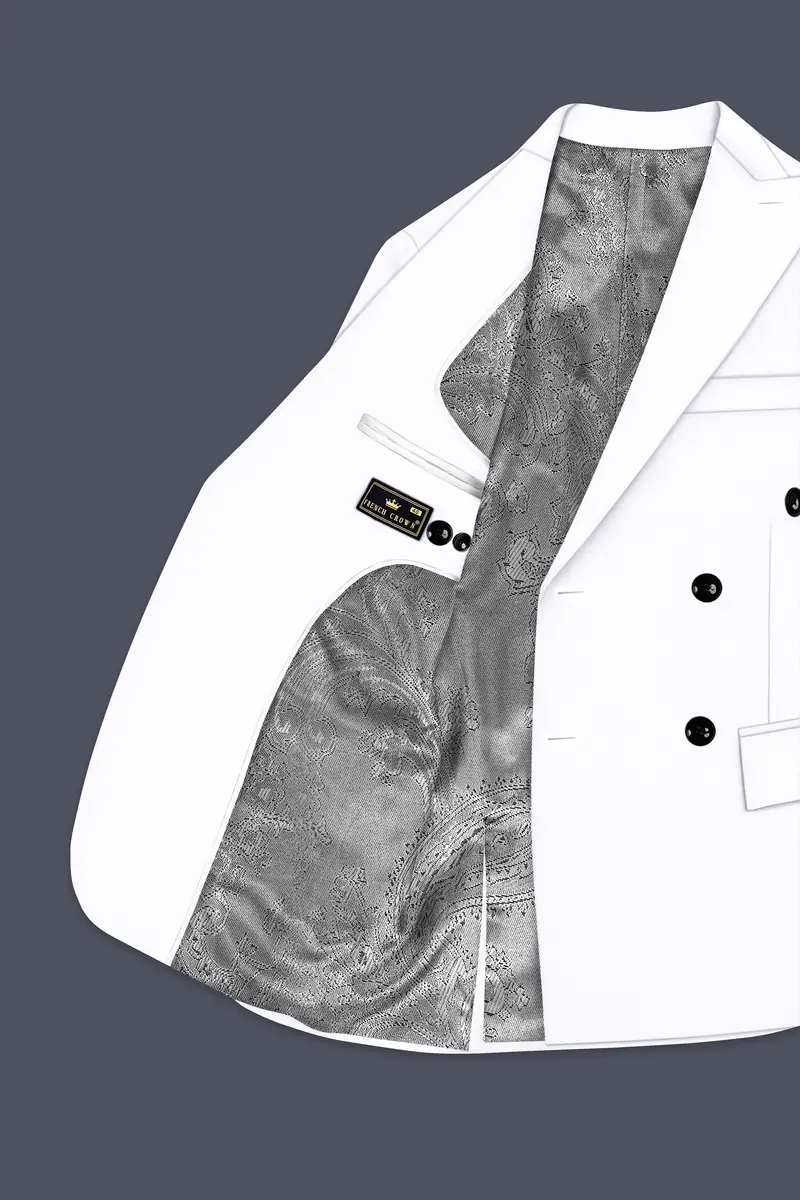 Shiro-Japanese Bright White 4-Way Stretch Wrinkle-Free Wool Rich Double Breasted Blazer 5