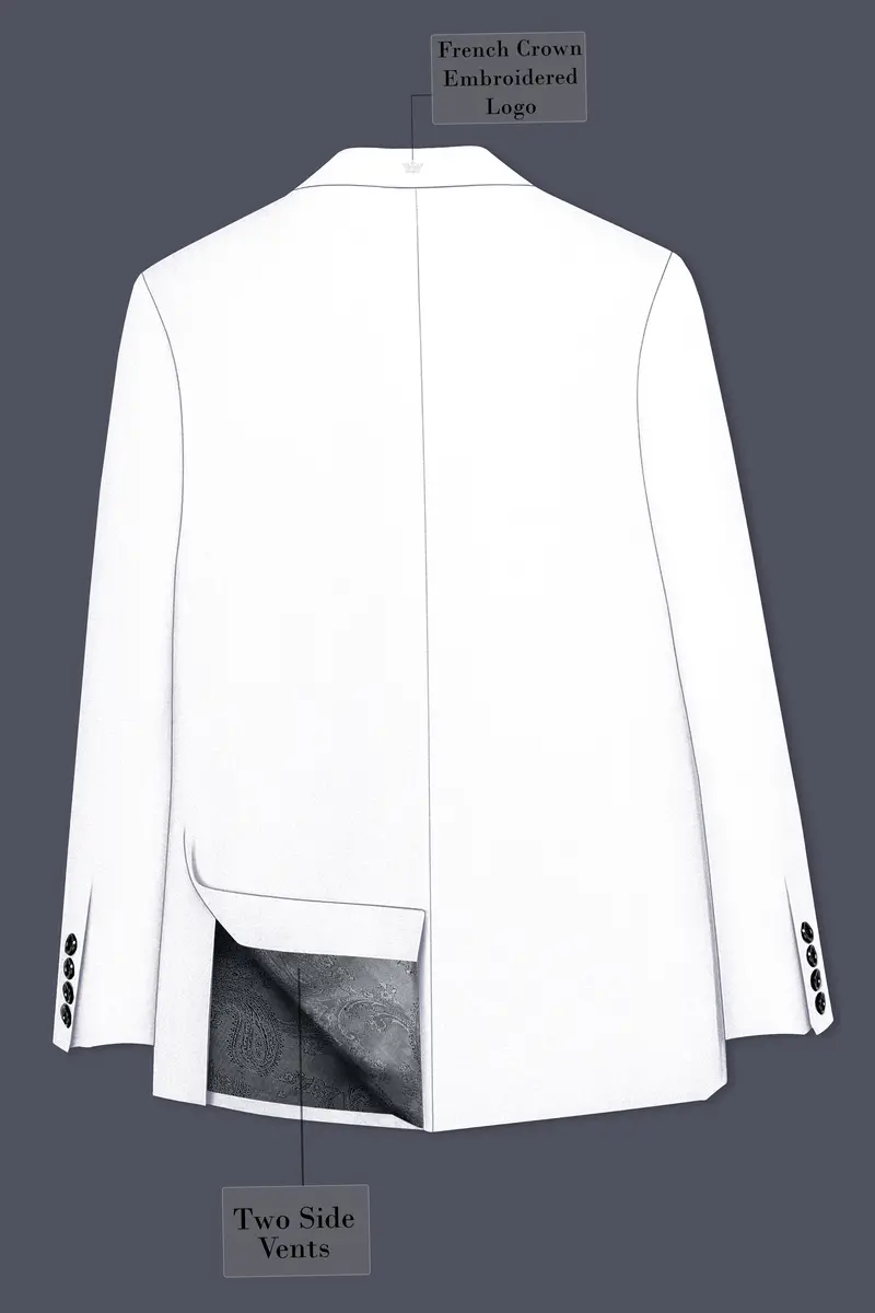 Shiro-Japanese Bright White 4-Way Stretch Wrinkle-Free Wool Rich Double Breasted Blazer 8