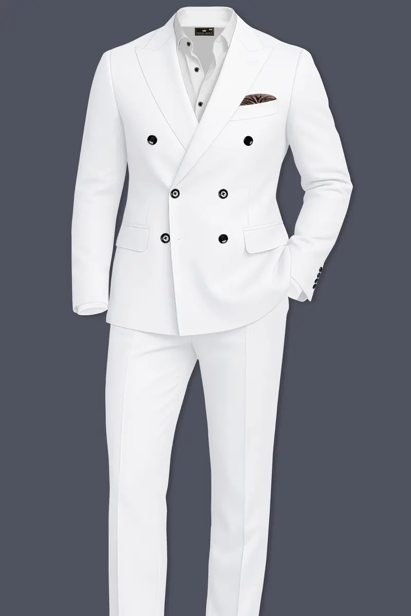 Shiro-Japanese Bright White 4-Way Stretch Wrinkle-Free Wool Rich Double Breasted Blazer 9