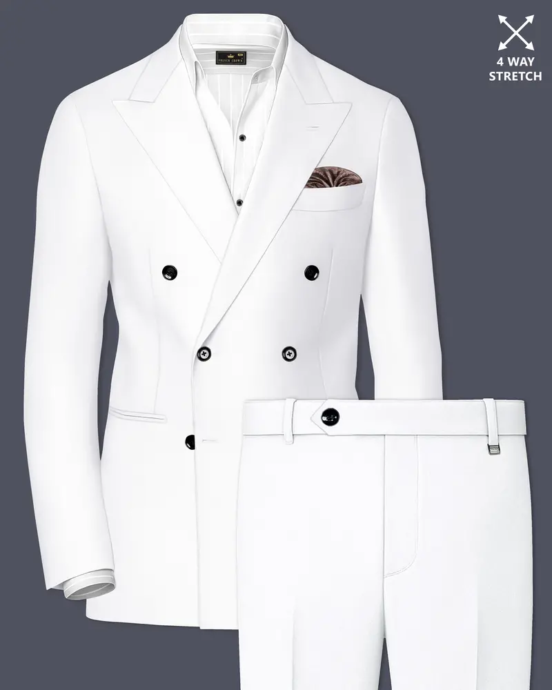 Shiro-Japanese Bright White 4-Way Stretch Wrinkle-Free Wool Rich Double Breasted Suit 1