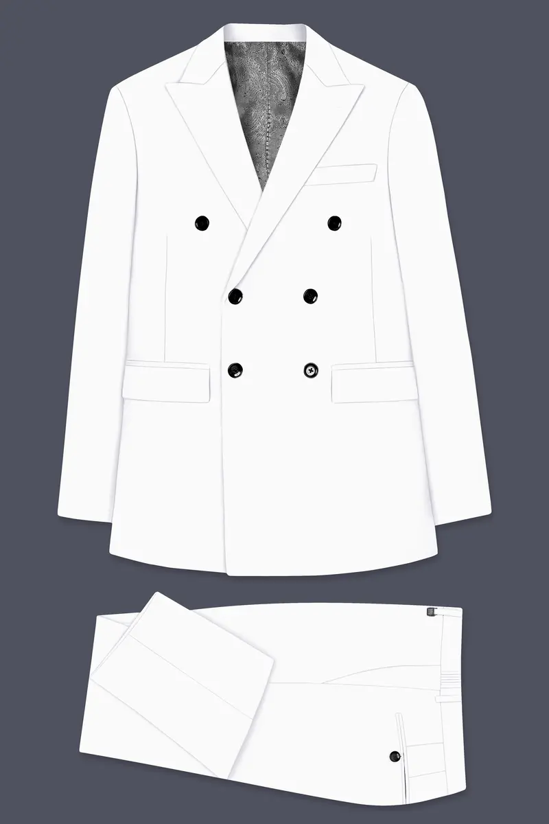 Shiro-Japanese Bright White 4-Way Stretch Wrinkle-Free Wool Rich Double Breasted Suit 11