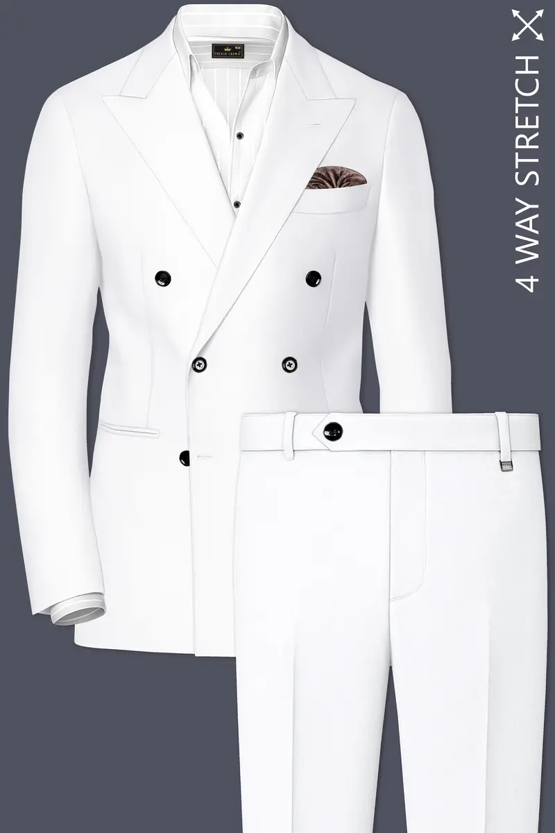 Shiro-Japanese Bright White 4-Way Stretch Wrinkle-Free Wool Rich Double Breasted Suit 2