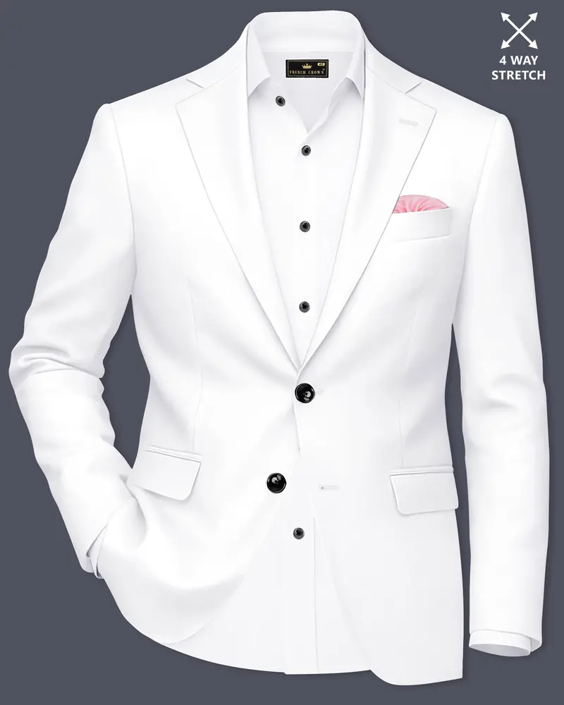 Shiro-Japanese Bright White 4-Way Stretch Wrinkle-Free Wool Rich Single Breasted Blazer 1