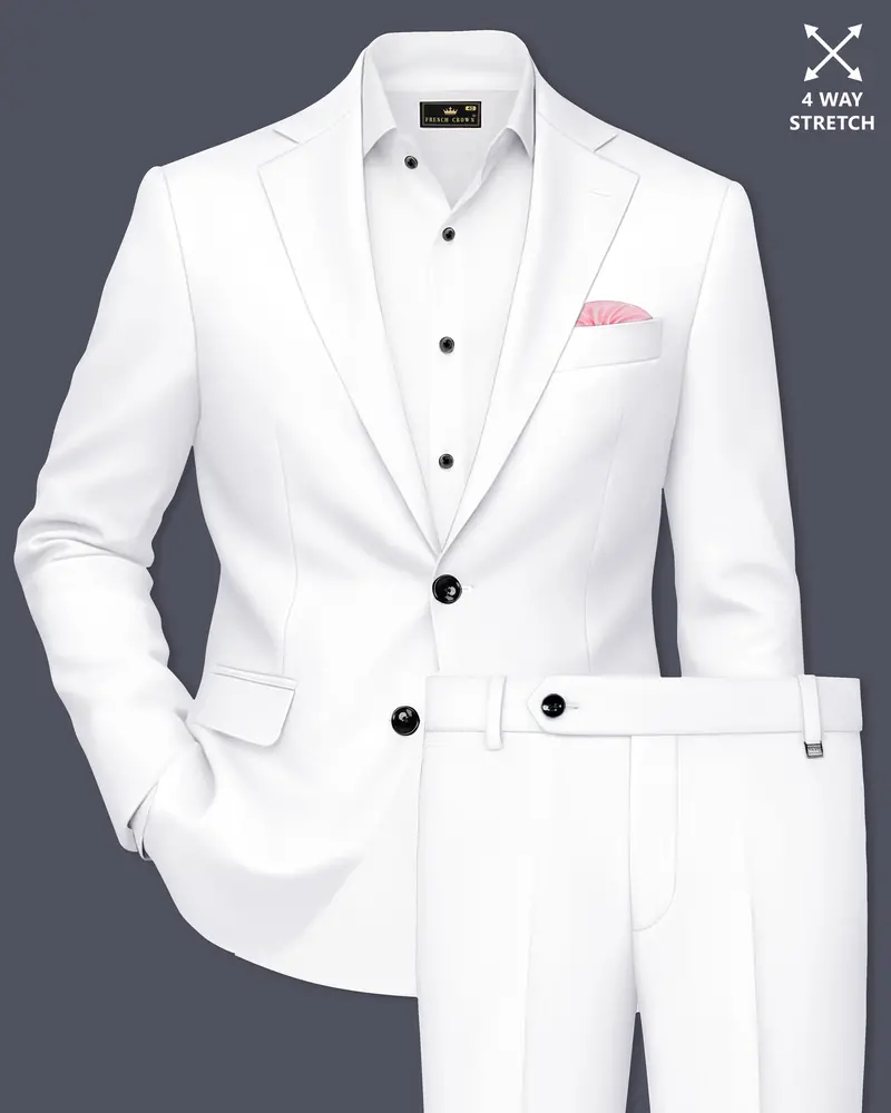 Shiro-Japanese Bright White 4-Way Stretch Wrinkle-Free Wool Rich Single Breasted Suit 1