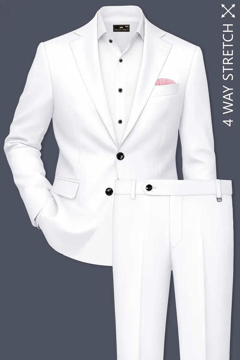 Shiro-Japanese Bright White 4-Way Stretch Wrinkle-Free Wool Rich Single Breasted Suit 2