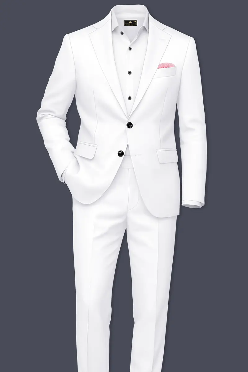 Shiro-Japanese Bright White 4-Way Stretch Wrinkle-Free Wool Rich Single Breasted Suit 4