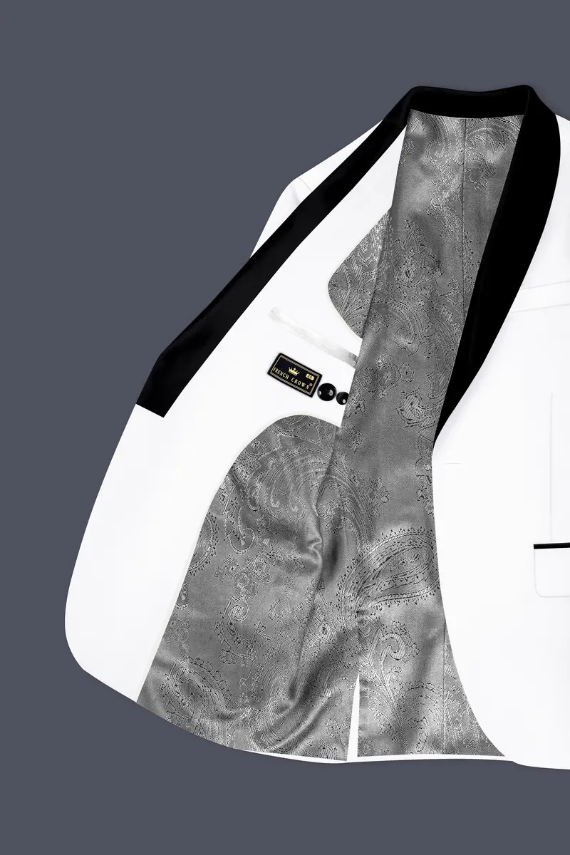 Shiro-Japanese Bright White 4-Way Stretch Wrinkle-Free Wool Rich Tuxedo Blazer 5