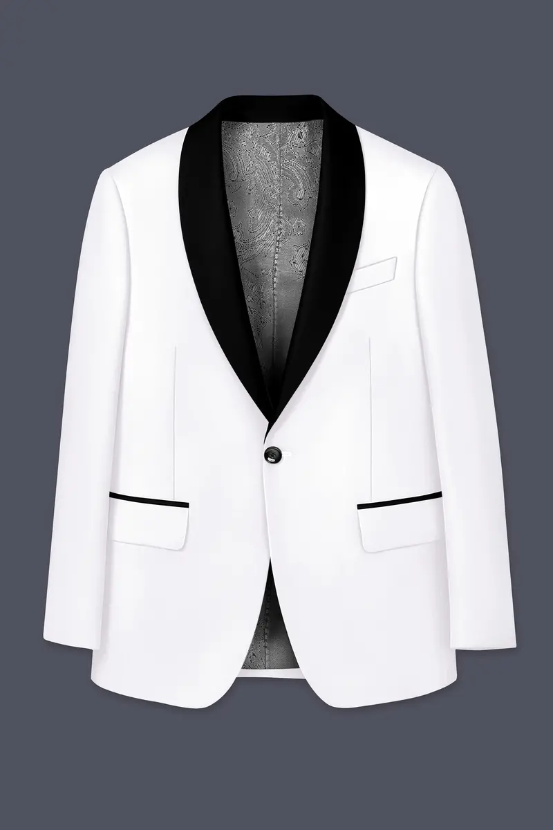 Shiro-Japanese Bright White 4-Way Stretch Wrinkle-Free Wool Rich Tuxedo Blazer 7