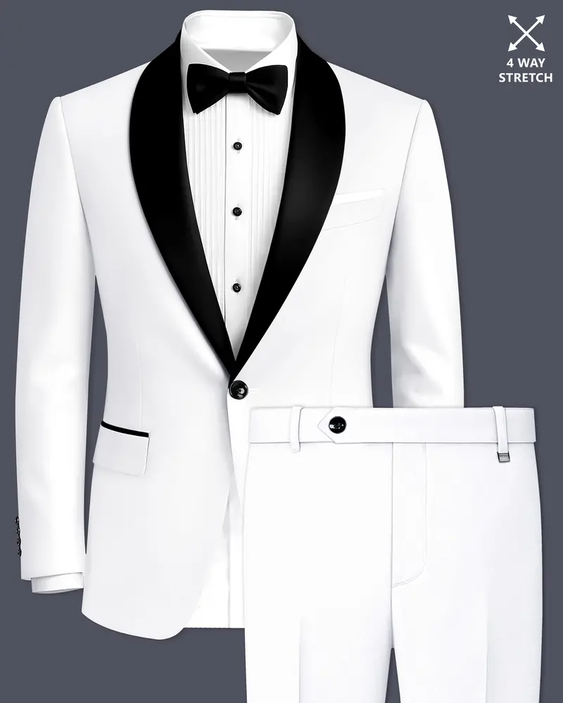 Shiro-Japanese Bright White 4-Way Stretch Wrinkle-Free Wool Rich Tuxedo Suit 1