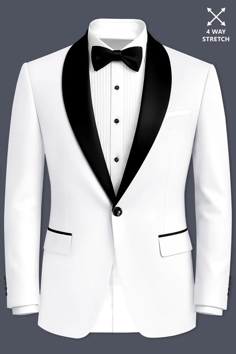 Shiro-Japanese Bright White 4-Way Stretch Wrinkle-Free Wool Rich Tuxedo Suit 10