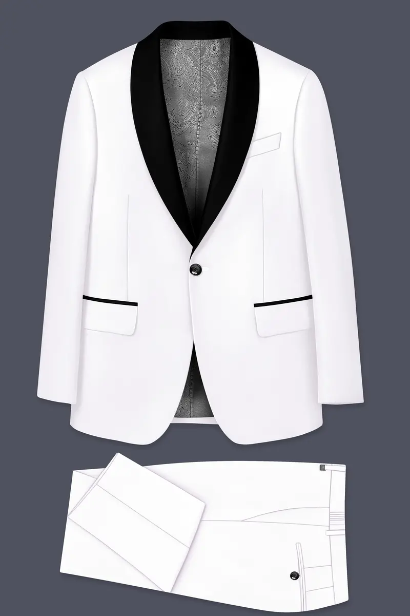 Shiro-Japanese Bright White 4-Way Stretch Wrinkle-Free Wool Rich Tuxedo Suit 11