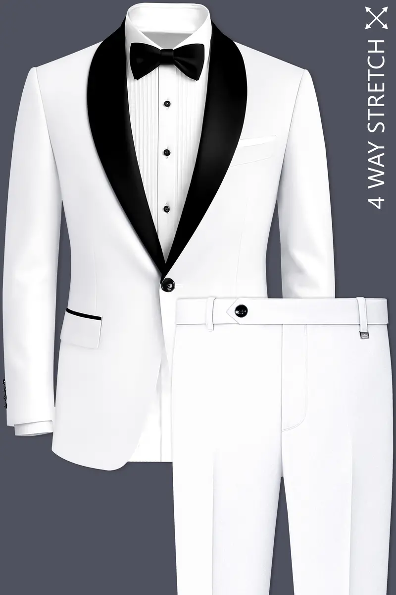 Shiro-Japanese Bright White 4-Way Stretch Wrinkle-Free Wool Rich Tuxedo Suit 2
