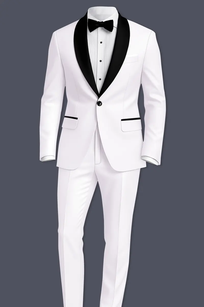 Shiro-Japanese Bright White 4-Way Stretch Wrinkle-Free Wool Rich Tuxedo Suit 4