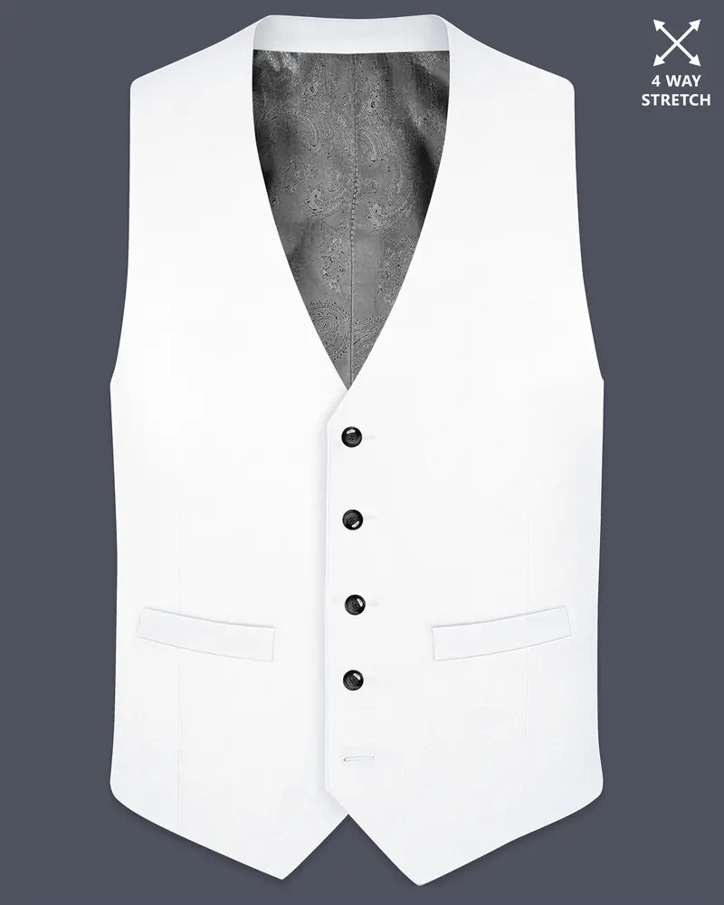Shiro-Japanese Bright White 4-Way Stretch Wrinkle-Free Wool Rich Waistcoat 1