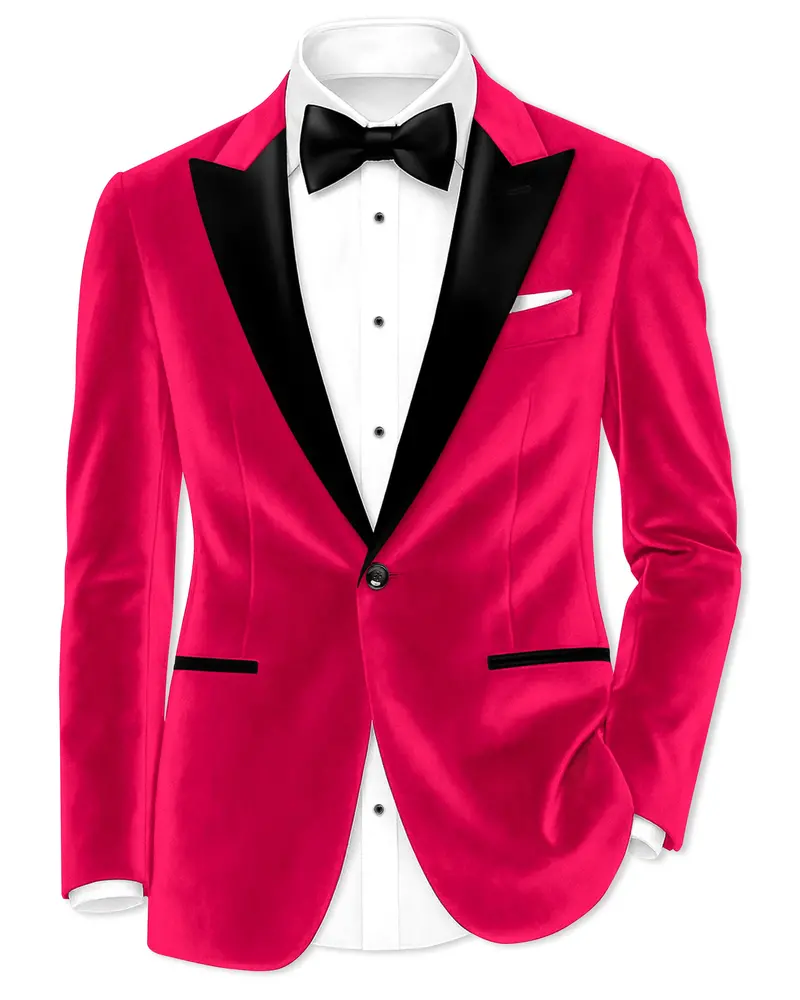 Shivelle-Shiraz Pink Velvet Peak Lapel Tuxedo Blazer 1