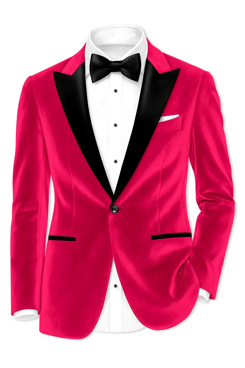 Shivelle-Shiraz Pink Velvet Peak Lapel Tuxedo Blazer 2