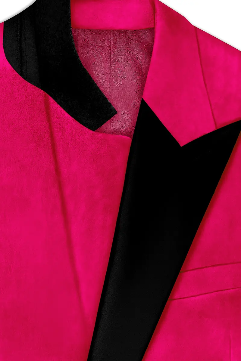 Shivelle-Shiraz Pink Velvet Peak Lapel Tuxedo Blazer 4