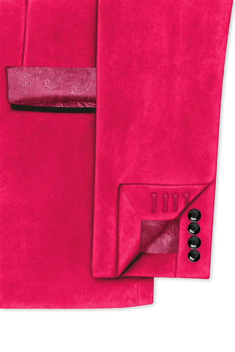 Shivelle-Shiraz Pink Velvet Peak Lapel Tuxedo Blazer 6