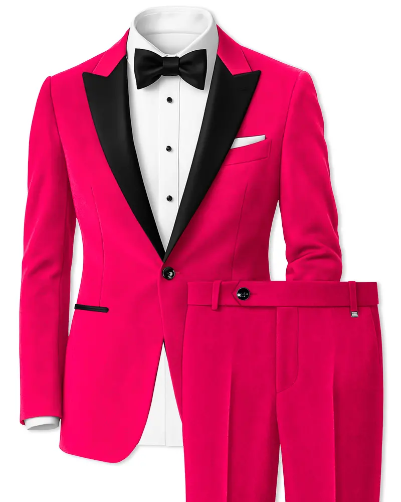 Shivelle-Shiraz Pink Velvet Peak Lapel Tuxedo Suit 1