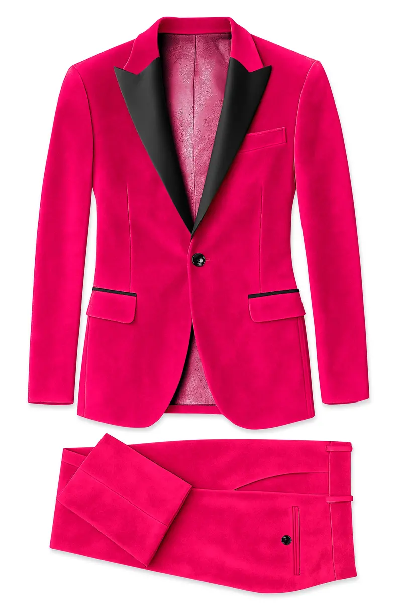Shivelle-Shiraz Pink Velvet Peak Lapel Tuxedo Suit 11