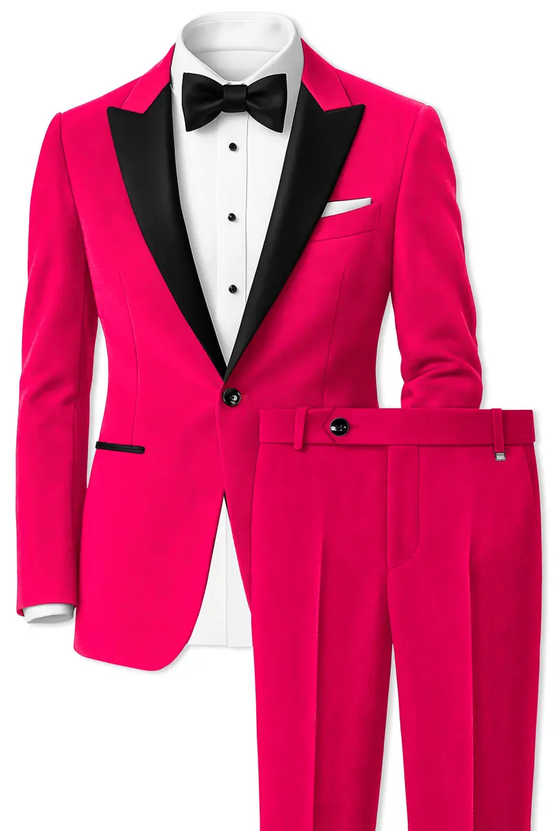 Shivelle-Shiraz Pink Velvet Peak Lapel Tuxedo Suit 2