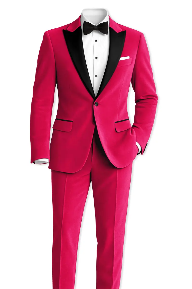 Shivelle-Shiraz Pink Velvet Peak Lapel Tuxedo Suit 4