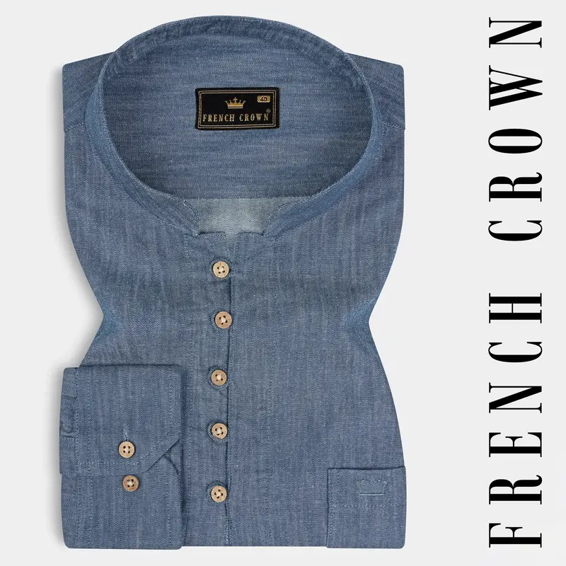 Shuttle Blue Heavyweight Luxurious Linen Kurta Shirt 1