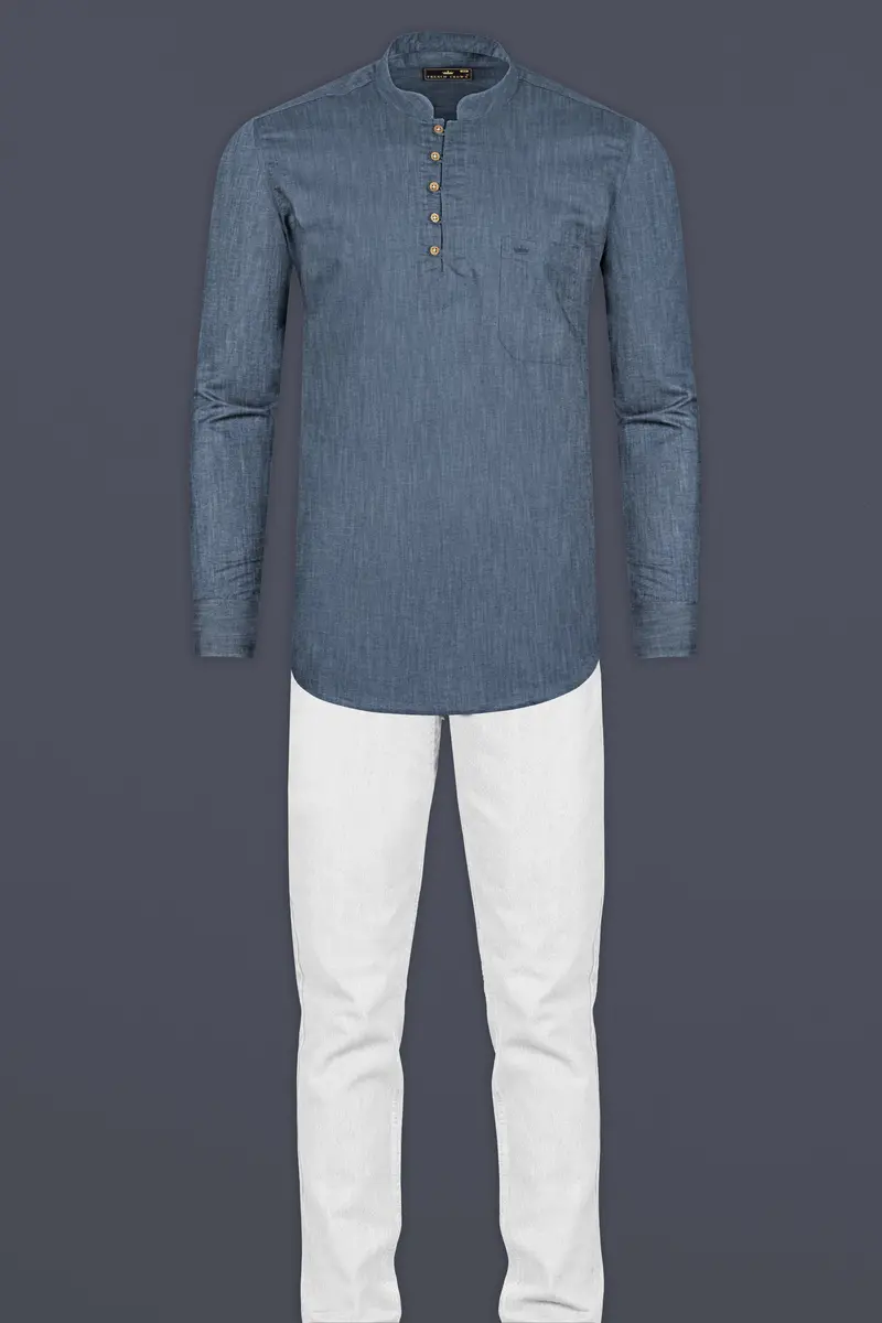 Shuttle Blue Heavyweight Luxurious Linen Kurta Shirt 7